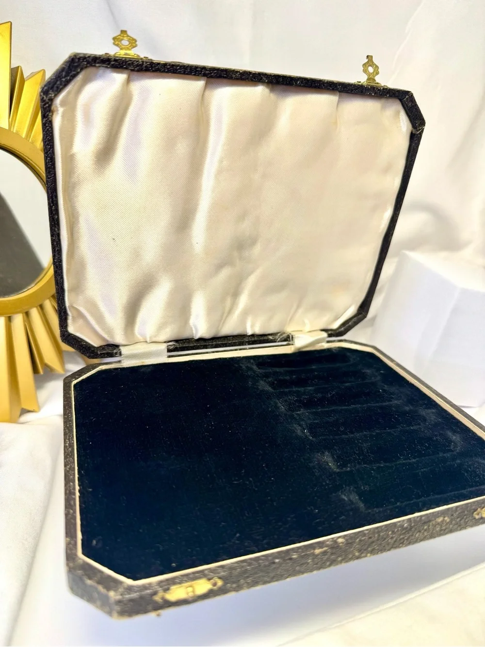 Vintage Accessory Box -Distressed Black and Gold